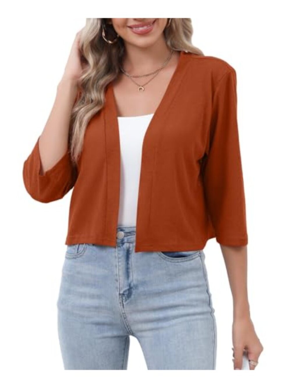 Sheer Cropped Cardigan, 3/4 Sleeve Bolero Shrug